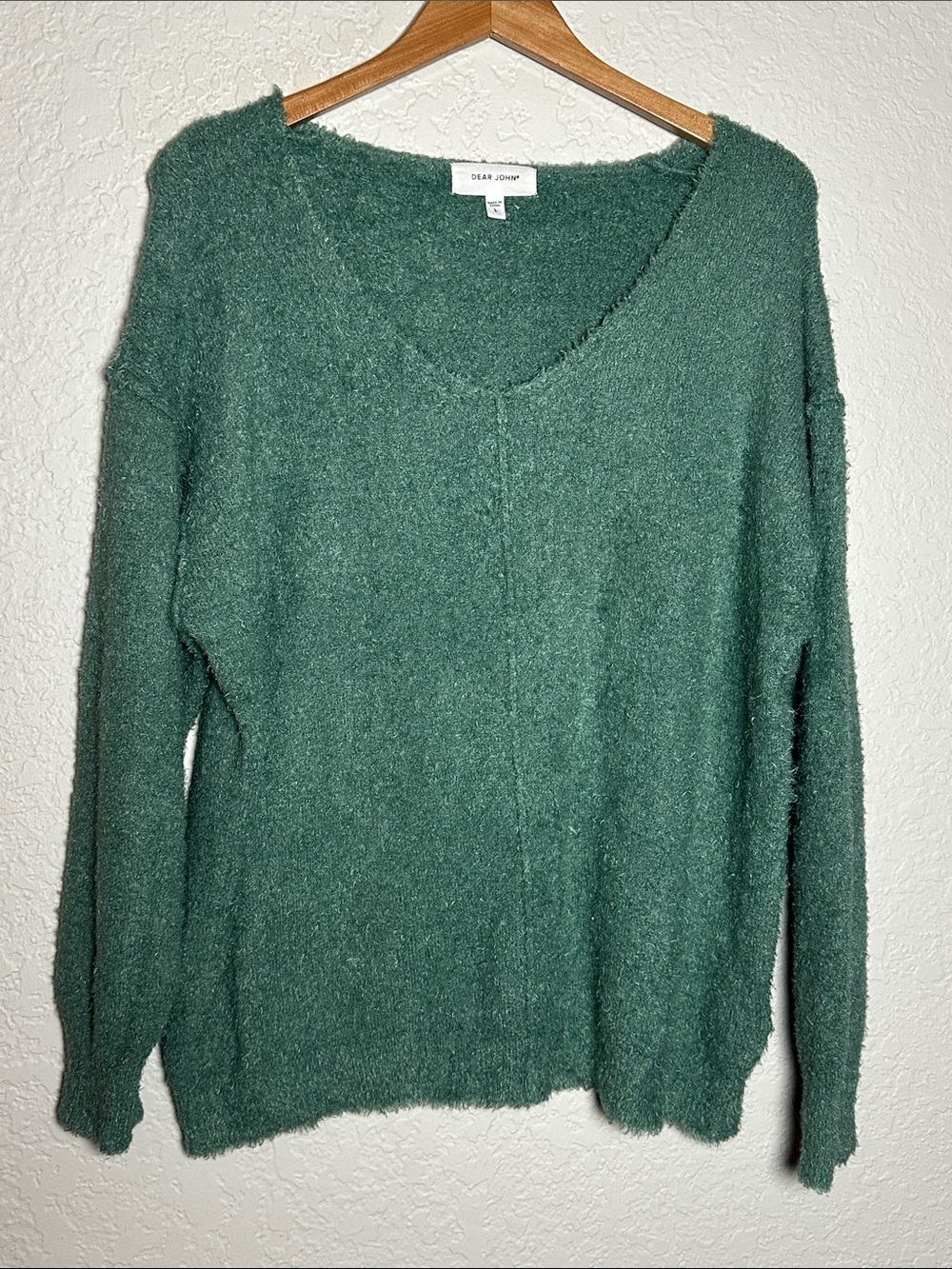 NEW Dear John Green Plush V Neck Sweater Cozy Oversized Drop Shoulder Fall